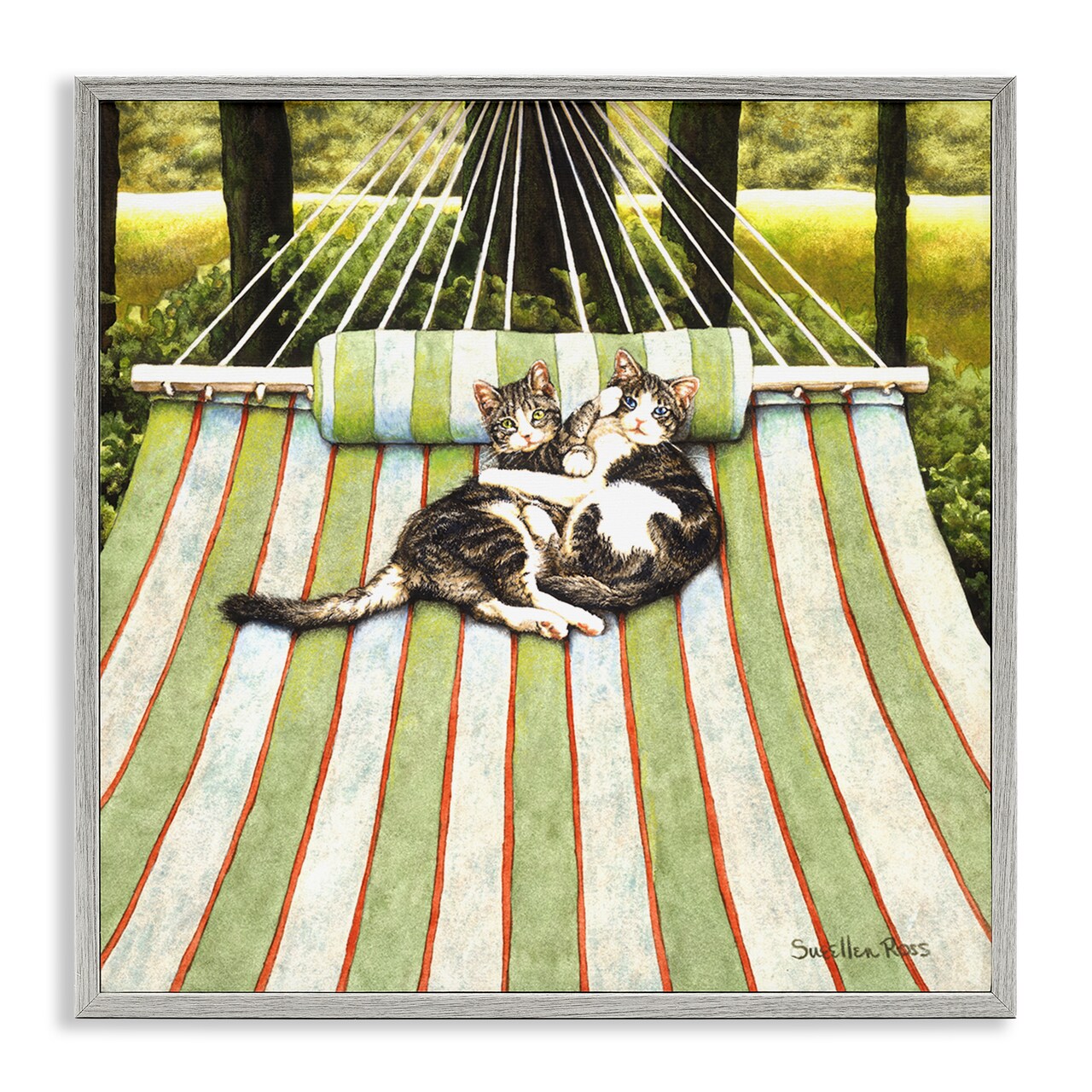 Stupell Industries Playful Kittens on Hammock Framed Giclee Design by Sueellen Ross